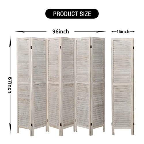 ECOMEX 6 Panel Room Divider, Wood Room Screen Divider Freestanding, Folding Privacy Screens Room Divider Room Separator Temporary Wall Dividers, White - Image 2