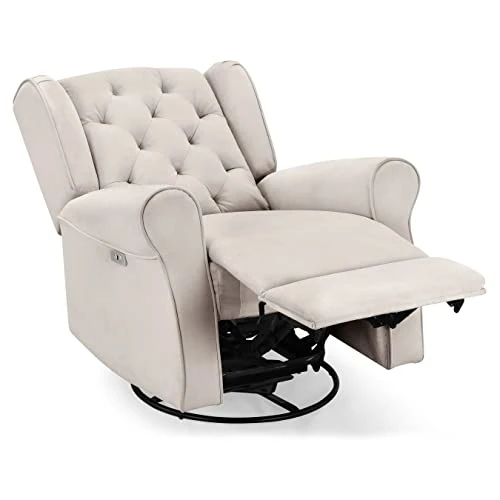 Delta Children Emmie Electronic Power Recliner And Swivel Glider With USB Port In LiveSmart Performance Fabric - Water Repellent & Stain Resistant, Linen Velvet - Image 4