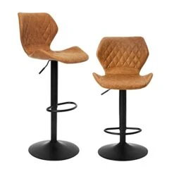 SUPERJARE Adjustable Bar Stools Set Of 2, Rustic Swivel Barstools With Back, Modern Counter Height Chairs For Pub Kitchen, Brown