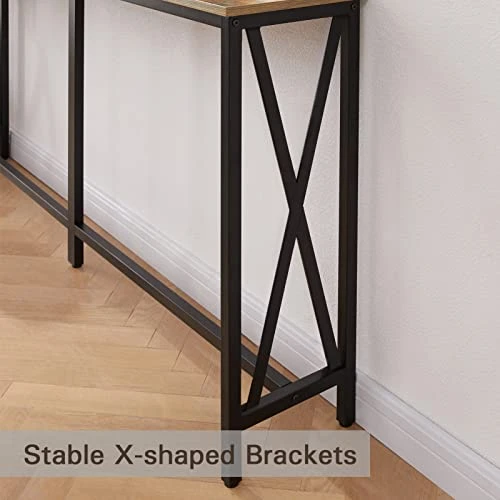 SUPERJARE 70.9 Inch Console Table, Extra Long Entryway Table With Metal Frame And X-Shaped Design, Narrow Sofa Table For Living Room And Hallway - Rustic Brown - Image 5
