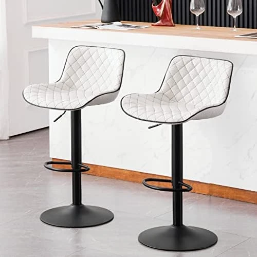 YOUNUOKE Black Bar Stools Set Of 2 Modern Upholstered Counter Height Barstools With Back Adjustable Swivel Bar Stool PU Leather Bar Chair Stools For Kitchen Islands - Image 8
