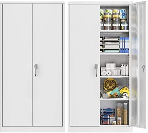 Superday Locking Metal Storage Cabinets, 71" Lockable Steel Storage Cabinet, Tall Black Cabinet With 2 Doors And 4 Adjustable Shelves For Garage, Home Office, Classroom, Pantry, File, Easy Assemble - Image 8