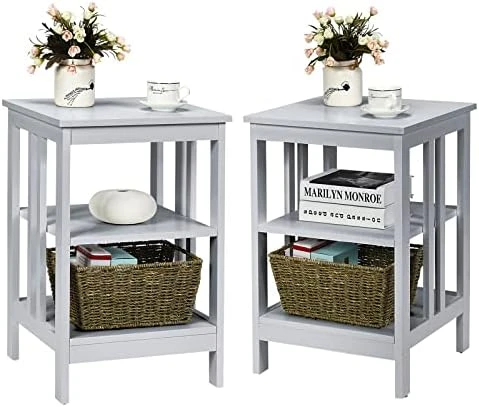 KOTEK 3-Tier Nightstand Set Of 2, Wooden Sofa Side Table With Storage Shelves, Stable Structure, Accent Table Bedside Table End Table For Bedroom, Living Room, Easy Assembly (Black) - Image 9