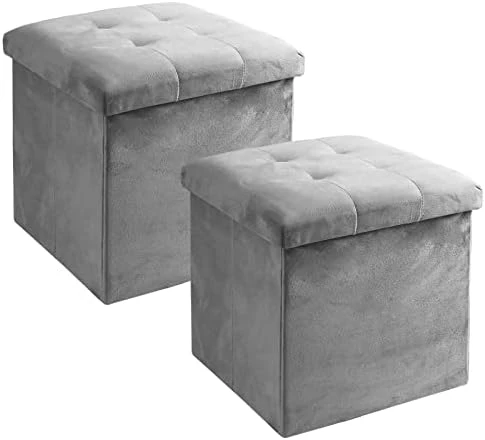Acehome Storage Ottoman Cube, Small Ottoman With Storage, Folding Square Storage Ottoman With Tray, Cube Ottoman Storage With Handles, Linen Fabric Button Footstool Rest Padded Seat, Dark Grey, 2PC - Image 12
