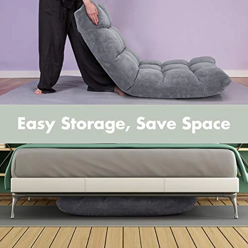 Safstar Cushioned Floor Chair, 14-Position Adjustable Paded Lazy Recliner With Comfortable Back Support And Skin-Friendly Cover, Great For Reading, Playing Game, Meditating (Elegant Gray) - Image 7