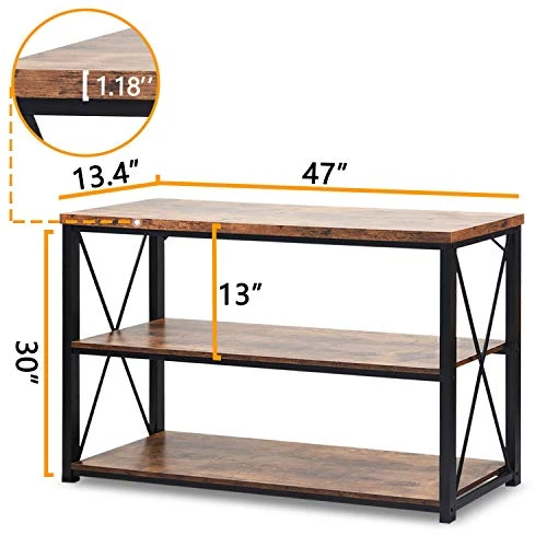 Usinso 47β'TV Stand Console Sofa Table & Industrial Console Table 3-Tier Rustic Console Entryway/Hallway Table For Living Room, Open Bookshelf In Bedroom Entryway,Brown Oak - Image 5