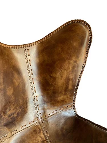 Shy Shy Brown Vintage Leather Arm Folding Chair/Genuine Antique Leather Butterfly Chair Home Décor/Handmade Chair (with Fold-able Stand) - Camping-Hiking-Chairs - Image 6