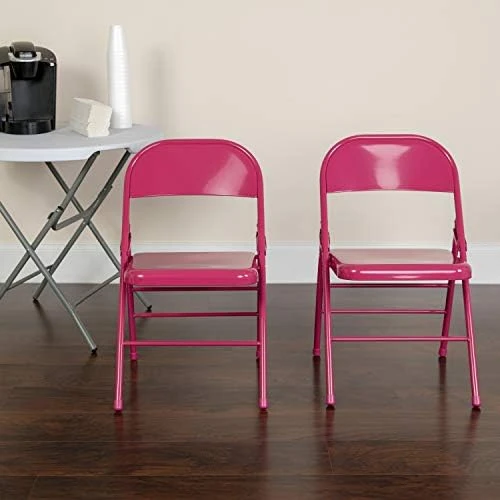 BizChair 2 Pack Bubblegum Pink Triple Braced & Double Hinged Metal Folding Chair - Image 10