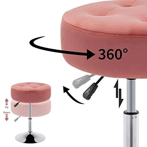 Fefances Pink Vanity Stools Modern Velvet Round Ottoman Makeup Stool Vanity Chair Bathroom Chairs For Vanity Swivel Seats With Height Adjustment Chair - Image 4
