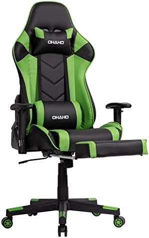 OHAHO Gaming Chair Racing Style Office Chair Adjustable Massage Lumbar Cushion Swivel Rocker Recliner Leather High Back Ergonomic Computer Desk Chair With Retractable Arms And Footrest (Pink/White) - Image 12