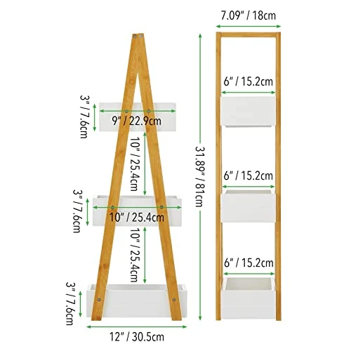 MDesign Leaning A-Frame 3-Tiered Triangle Shelf For Bathroom, Free-Standing Wood Ladder Storage Rack Room Decor Shelves, Decorative Organizer Bins For Towels, Hand Soap, Toiletries, White/Natural - Image 3