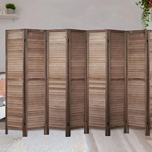 Room Divider 5.6 FT Tall Room Dividers And Folding Privacy Screens Wood Room Divider Wall Folding Screen, Room Divider Screen, 16" Wide Panel Brown, 8 Panel - Image 4