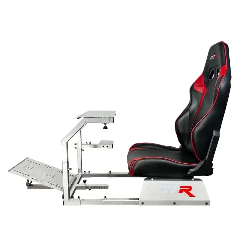 GTR Simulator GTA Model Silver Frame With Adjustable Black Red Leatherette Racing Seat Racing Driving Gaming Simulator Cockpit Chair