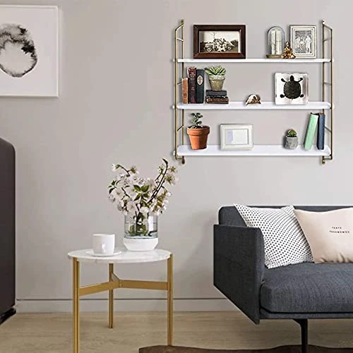 BOLUO Gold Wall Shelf - Bathroom Shelves Modern Decor Living Room Bedroom Kitchen Adjustable 24 Inch Long, White And Gold - Image 7