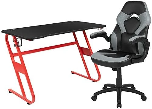 Flash Furniture Red Gaming Desk With Cup Holder/Headphone Hook & Red Reclining Back/Arms Gaming Chair With Footrest - Image 6