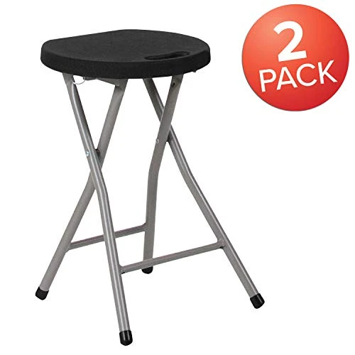 EMMA + OLIVER 2 Pack Foldable Portable Stool With Black Plastic Seat And Titanium Gray Frame - Image 2