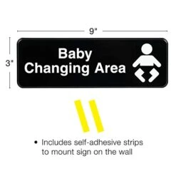 Excello Global Products Baby Changing Station Sign: Easy To Mount Informative Plastic Sign With Symbols 9x3, Pack Of 3 (Black)