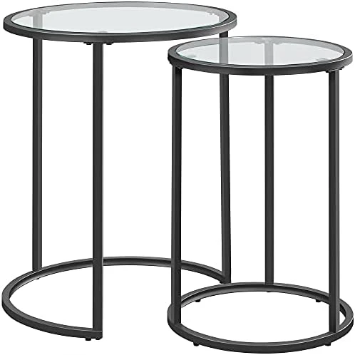Yaheetech Round Nesting End Table Set Of 2,Stacking Side Tables,Coffee Tables Set W/Metal Frame & Glass Top & Protective Foot Pads For Small Space, Living Room, Office- Black - Image 6