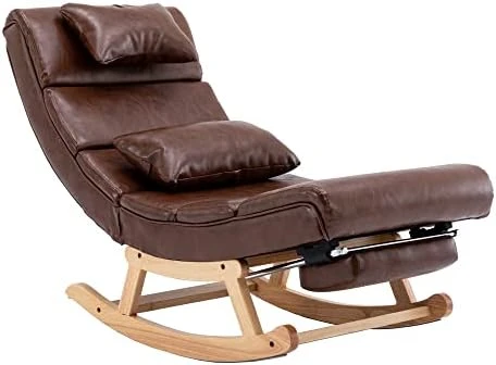 Yeag Modern Rocking Chair, Upholstered PU Leather Glider Chair With Pillow, Comfy Armless Rocker Chair With Large Back And Pull Out Pedal For Nursery, Living Room, Bedroom - Image 9