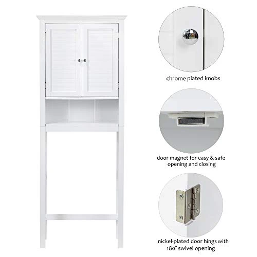 Glitzhome 65.5" H Over-The-Toilet Space Saver Storage Bathroom Cabinet With 1 Adjustable Shelf And 2-Door, White - Image 3