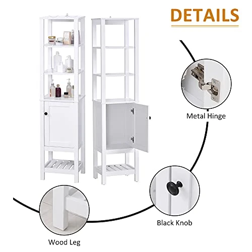 HOMCOM Freestanding Wood Bathroom Storage Tall Cabinet Organizer Tower With Shelves & Compact Design, White - Image 5