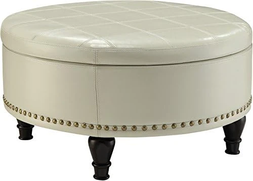 OSP Home Furnishings Augusta Round Storage Ottoman With Decorative Nailheads And Flip Over Lid With Serving Tray Surface, Espresso Faux Leather - Image 5