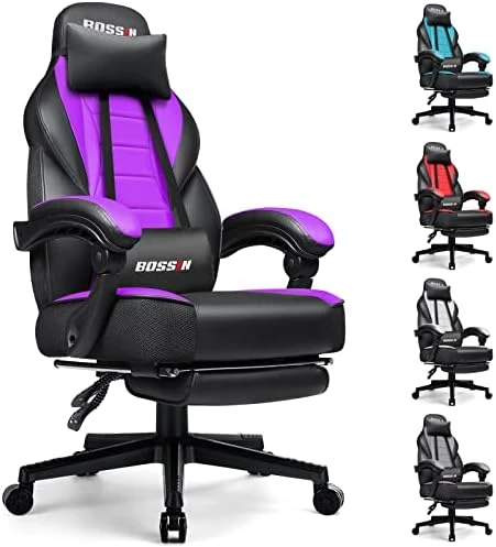 BOSSIN Gaming Chair, Leather Computer Desk Chair With Footrest And Headrest, Ergonomic Heavy Duty Design, Large Size High-Back E-Sports, Big And Tall Gaming Chair - Image 9
