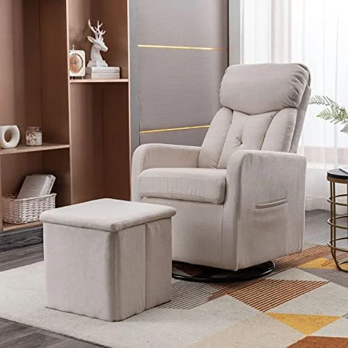 GNIXUU Rocking Chair Nursery, Swivel Glider With Ottoman, Accent Chairs Rocker With Arm For Living Room, Baby Room, Bedroom, White Teddy Fabric - Image 12