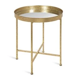 Kate And Laurel Celia Metal Foldable Round Accent Table, 18.25" X 18.25" X 22", Glass Surface And Gold Frame, Modern Minimalist Design And Detachable Magnetic Tabletop