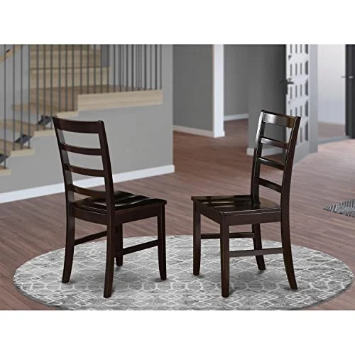 East West Furniture PFC-CAP-W Parfait Dinette Chairs - Ladder Back Solid Wood Seat Dining Chairs, Set Of 2, Cappuccino - Image 2