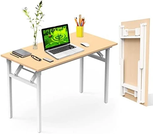 Halter Folding Desk Table, No Assembly Collapsible Computer Desk For Office, Bedroom, And Study - 47β Space-Saving Portable, Foldable Study Table - Black Table Top, White Frame - Image 8