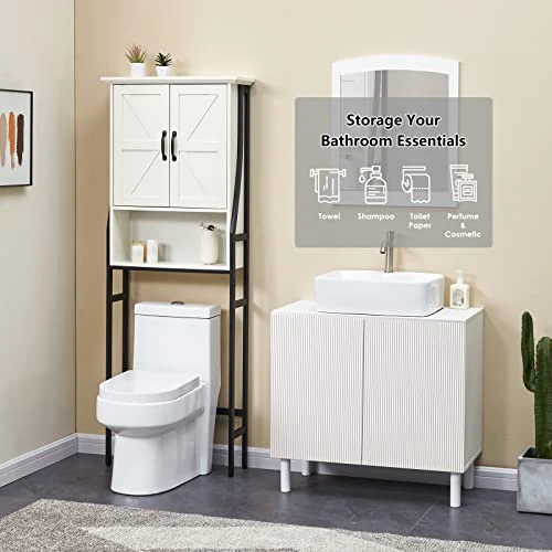 MXARLTR Over The Toilet Storage Cabinet, Over Toilet Bathroom Organizer With Barn Doors Above Toilet Storage Cabinet - Image 2