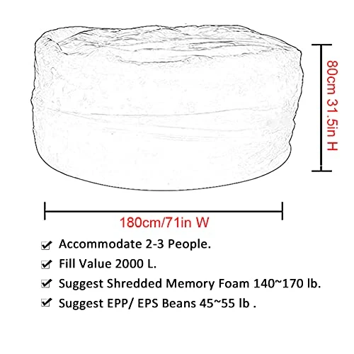 GQZGGXX Bean Bag Chair Cover, Durable Comfortable Chair PV Fur Bean Bag Sofas Faux Fur Sofa Living Room Sofa Bed Large Bean Bag Chairs For Adults (No Filler,Cover Only) 6ft Dark Grey - Image 3