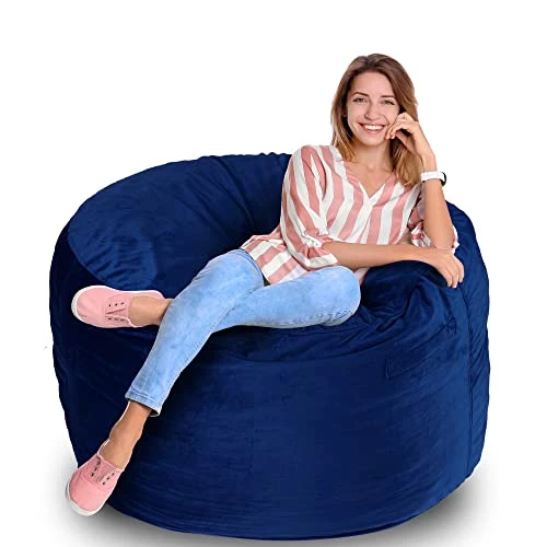 Homguava Bean Bag Chair: 3' Bean Bags With Memory Foam Filled, Large Beanbag Chairs Soft Sofa With Dutch Velet Cover-36×36"×24"(Blue)