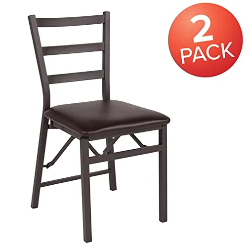 Flash Furniture 2 Pack HERCULES Series Brown Folding Ladder Back Metal Chair With Brown Vinyl Seat - Image 3