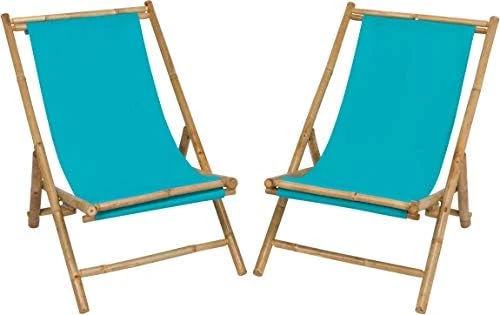 Statra Folding Bamboo Sling Chair Set Of 2, White Stripes - Image 5