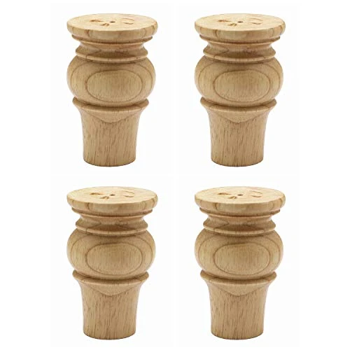 WEICHUAN Solid Wood Furniture Legs Bun Feet Replacement Sofa Couch Chair Ottoman Loveseat Coffee Table Cabinet TV Stand Dresser Wood Legs Set Of 4 (4", Primer Paint)