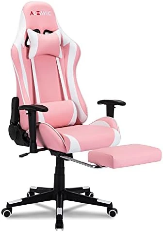 Pink Gaming Chair,Gaming Chair With Footrest,High Back Ergonomic Gaming Chair Adjustable,Racing Style PU Leather Gamer Chair,Massage Gaming Chair With Headrest And Lumbar Support - Image 5
