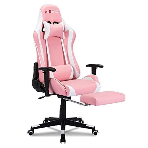 Pink Gaming Chair,Gaming Chair With Footrest,High Back Ergonomic Gaming Chair Adjustable,Racing Style PU Leather Gamer Chair,Massage Gaming Chair With Headrest And Lumbar Support