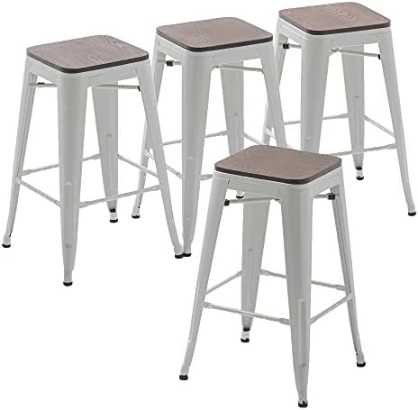 Changjie Furniture Bar Stools Set Of 4 With Wooden Seat Backless Barstools Industrial Counter Height Bar Stools Stackable For Kitchen (30 Inch, Matte Black) - Image 15