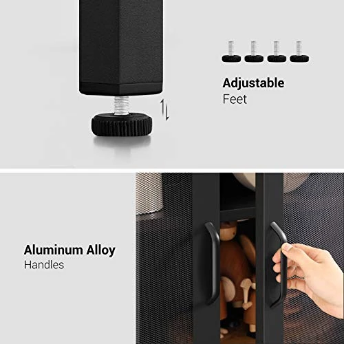 SONGMICS Metal Storage Cabinet With Mesh Doors, Multipurpose Storage Rack, 3-Tier Office Cabinet, Max. Load Capacity 55 Lb Per Tier, Black UOMC002B01 - Image 3