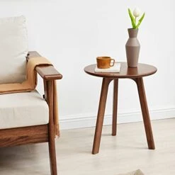 Fancyarn Prague End Table - Round End Table With 3 Legs, 100% Natural Solid Wood Side Table For Living Room, Eco-Friendly Painted Small End Table For Bed Room Kid's Room Sofa Patio, Simple Assembly