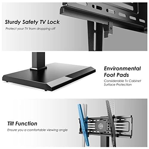 FITUEYES Floor TV Stands With Swivel Mount For 32-75 Inch LCD LED TVs With Adjustable Shelf, Universal Television Stands For Bedroom And Corner (Black) - Image 3