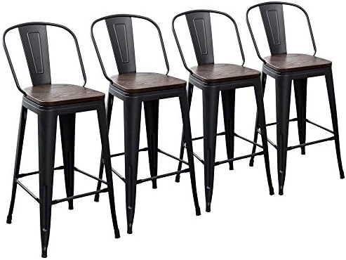 Yongchuang Metal Barstools 30" Seat Height High Back Bar Stools Industrial Kitchen Dining Stools Bar Chairs With Wooden Top Set Of 4, Gunmetal - Image 13