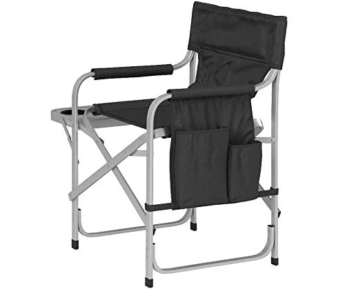 Faulkner Aluminum Director Chair With Folding Tray And Cup Holder, Black - Image 2