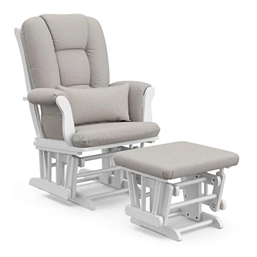 Storkcraft Tuscany Custom Glider And Ottoman With Free Lumbar Pillow, White/Taupe Swirl