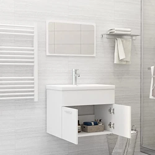 VidaXL 2 Piece Bathroom Furniture Set Washroom Laundry Room Rack Cabinet Storage Vanity Mirror Cupboard Home White And Sonoma Oak Engineered Wood - Image 2