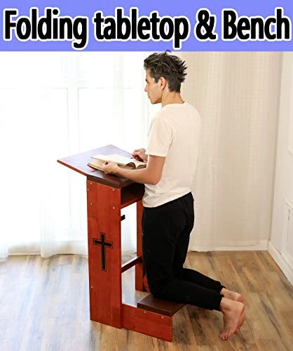 Wooden Church Prayer Bench Stool Table Chair Padded Kneeler Shelf Folding, Prayer Bench For Kneeling At Home,Religious Gifts, 32 Inches Height - Image 5