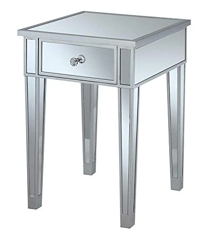 Convenience Concepts Gold Coast Mirrored Desk, Silver/Mirror & Concepts Gold Coast Mirrored End Table With Drawer, Silver/Mirror - Image 4