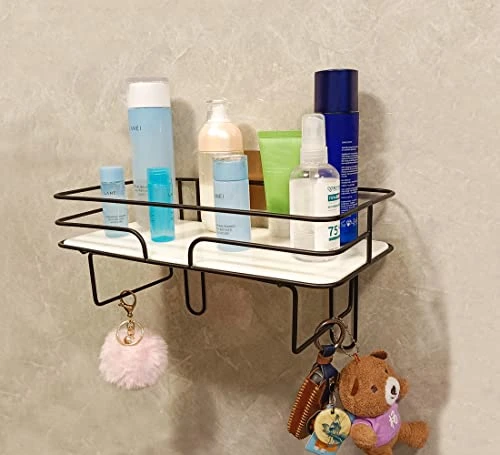 VOHYOV Over The Toilet Storage Shelf Bathroom Shelves For Storage Organizer Punch-Free Toilet Paper Holder With Shelf Wall Mounted Storage Shelves With Metal Frame Space Saver Black - Image 2